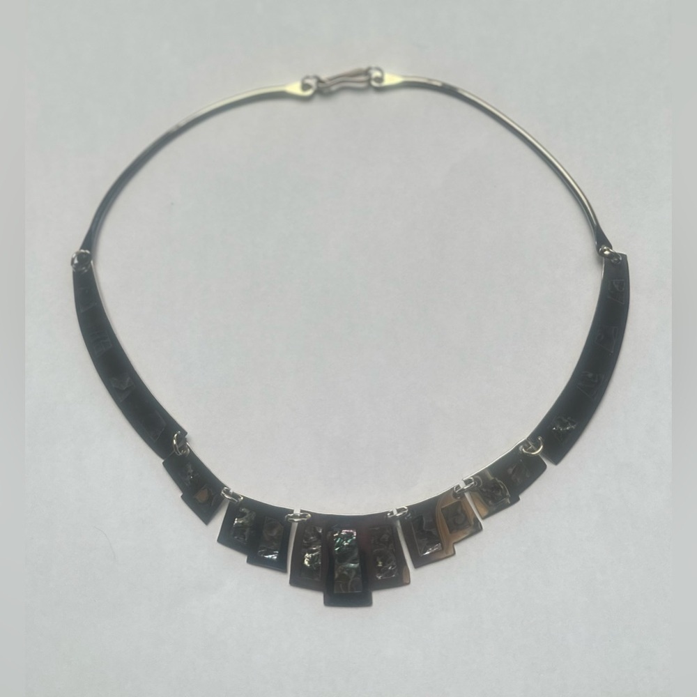Vintage Abalone Taxco Mexican Alpaca Necklace (N140) - Picture 6 of 12